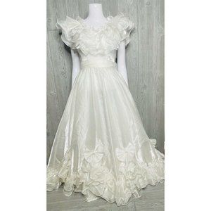 Vintage 80s bonny fashion best quality chiffon tulle ruffle dress with bow detai